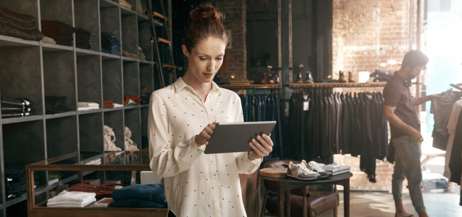 Woman shopping on tablet